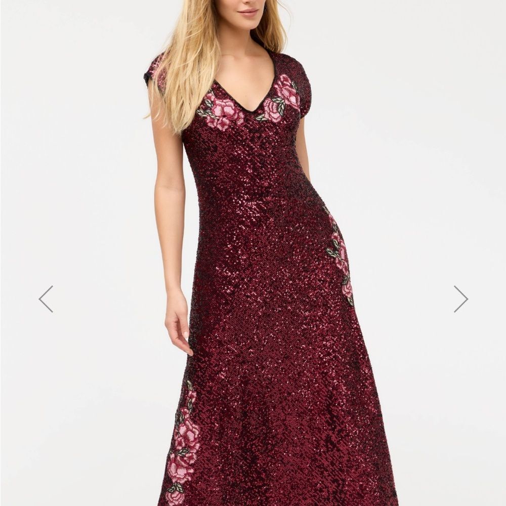 NWT Johnny Was Sheri Sequin Midi Dress in Merlot S